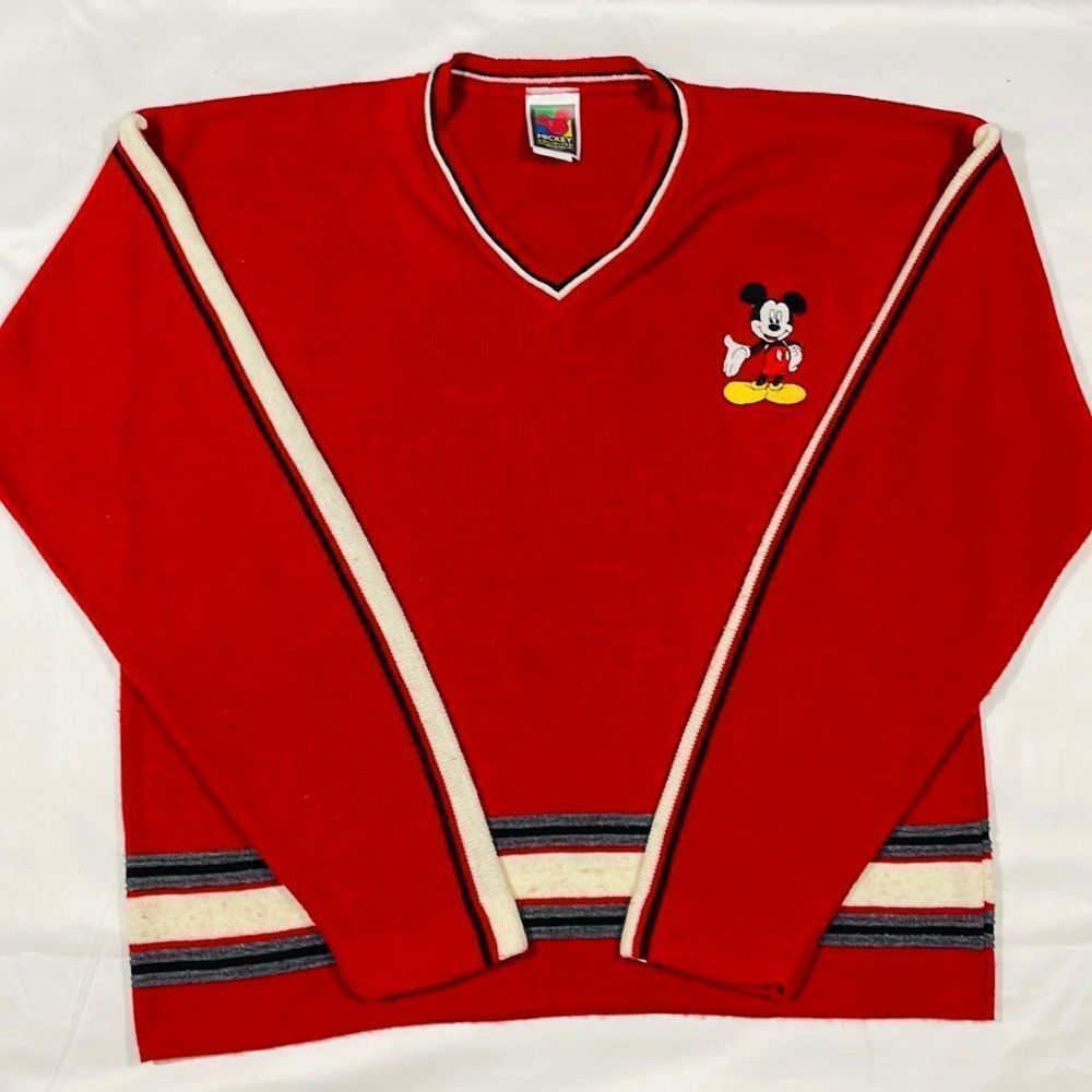 Vintage Embroidered V-Cut Mickey Mouse Long Sleeve Sweater